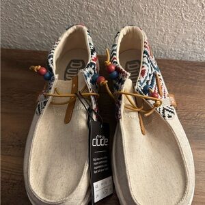 Hey Dude Cream and Multicolor Patterned Slip-Ons